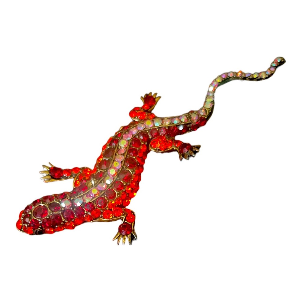 Vintage- lizard brooch, rhinestone lizard pin